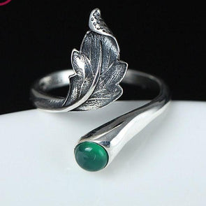 free shipping Original Design 925 Sterling Silver Rings For Women Natural Green Jade Chalcedony Leaf Ring Big Jewelry Mother's Gift YR71