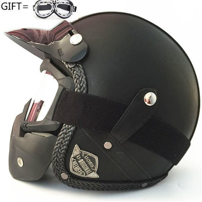 free shipping Synthetic Leather Motorcycle Helmet Retro Vintage Cruiser Chopper Scooter Cafe Racer Moto Helmet 3/4 Open Face Helmet
